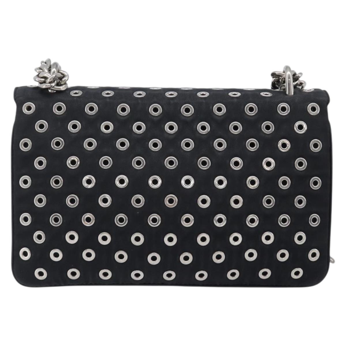 PRADA Chain Shoulder Bag Nylon Black Silver Auth 205930V