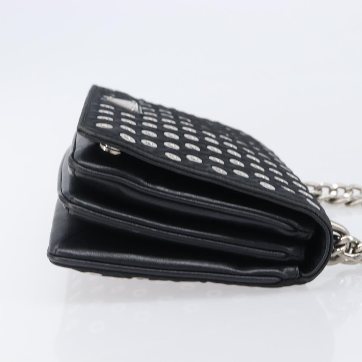 PRADA Chain Shoulder Bag Nylon Black Silver Auth 205930V