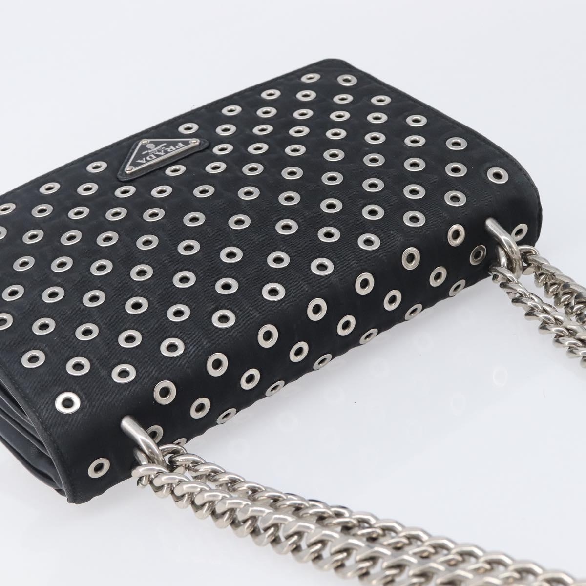 PRADA Chain Shoulder Bag Nylon Black Silver Auth 205930V