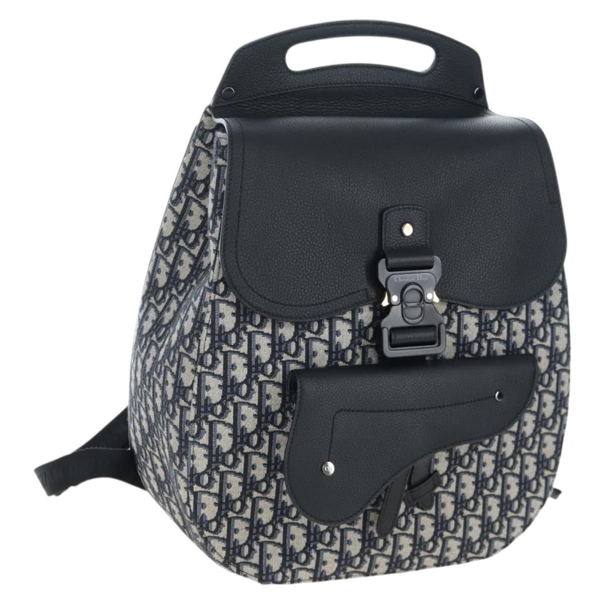 Christian Dior Trotter Canvas Saddle Oblique Gallop Backpack Navy Auth 205942SAM