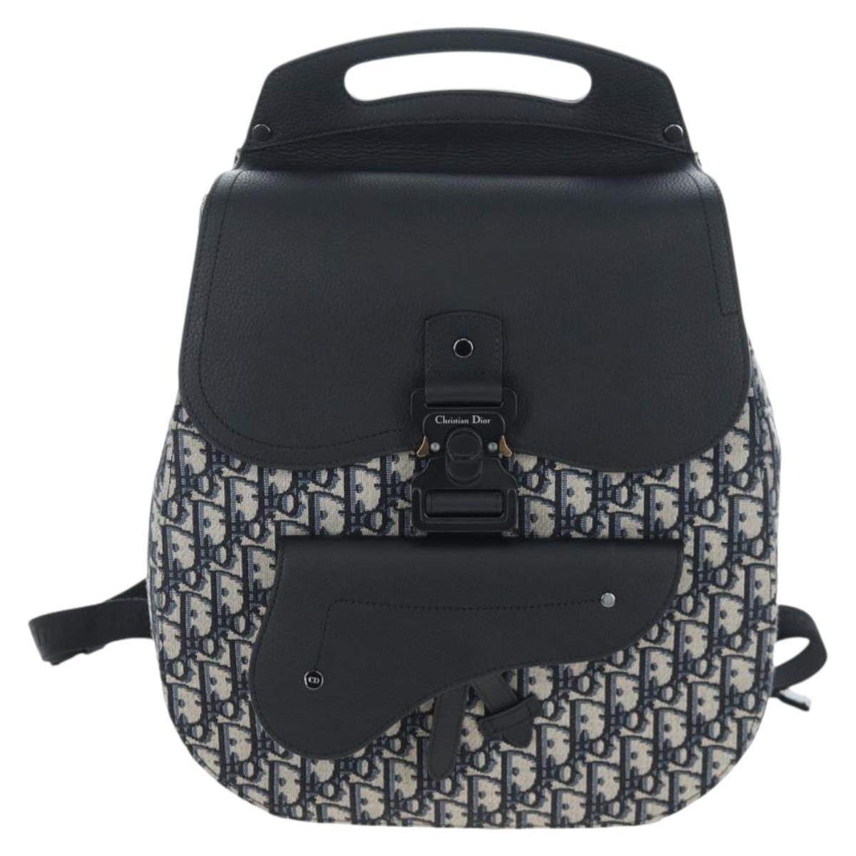 Christian Dior Trotter Canvas Saddle Oblique Gallop Backpack Navy Auth 205942SAM
