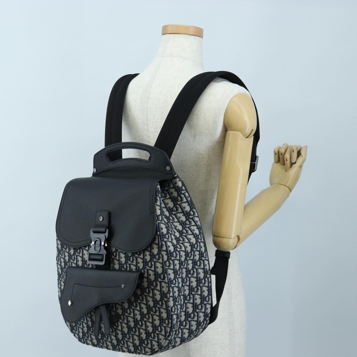 Christian Dior Trotter Canvas Saddle Oblique Gallop Backpack Navy Auth 205942SAM