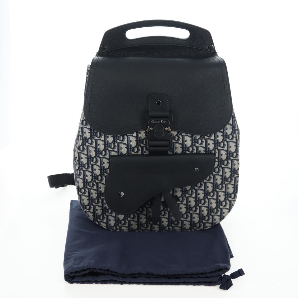 Christian Dior Trotter Canvas Saddle Oblique Gallop Backpack Navy Auth 205942SAM