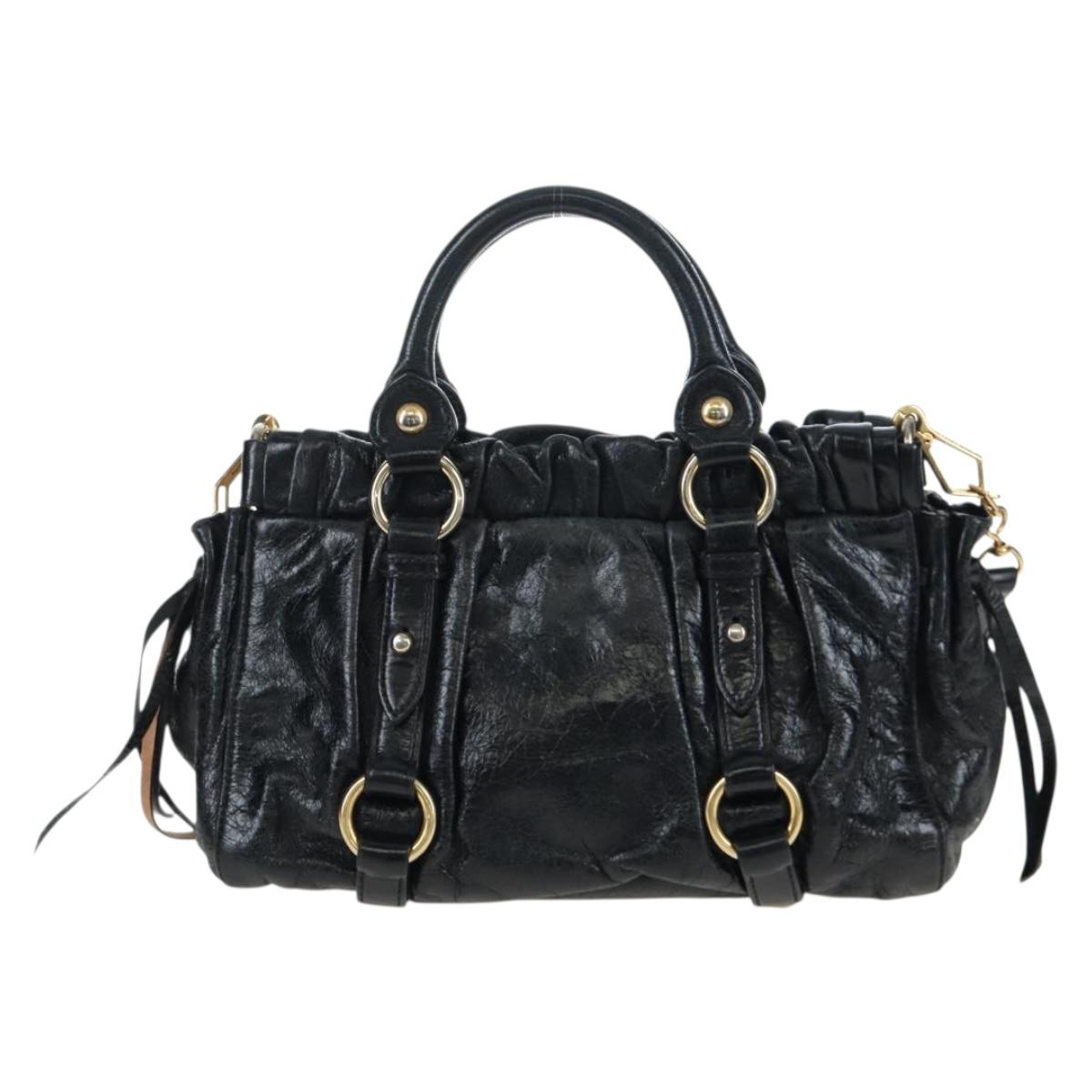 Miu Miu Hand Bag Vitellolux 2way Black Gold Auth 205943V