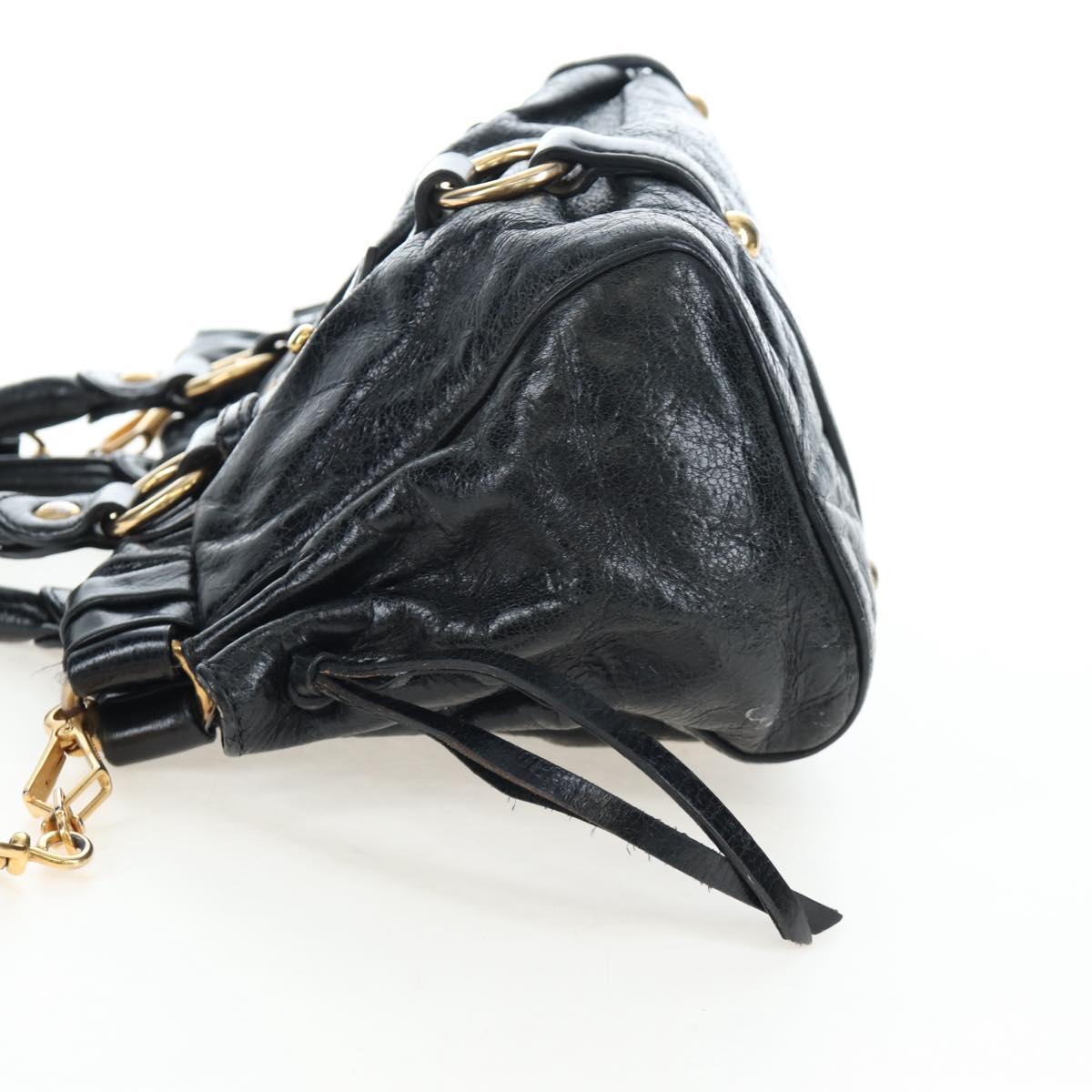 Miu Miu Hand Bag Vitellolux 2way Black Gold Auth 205943V