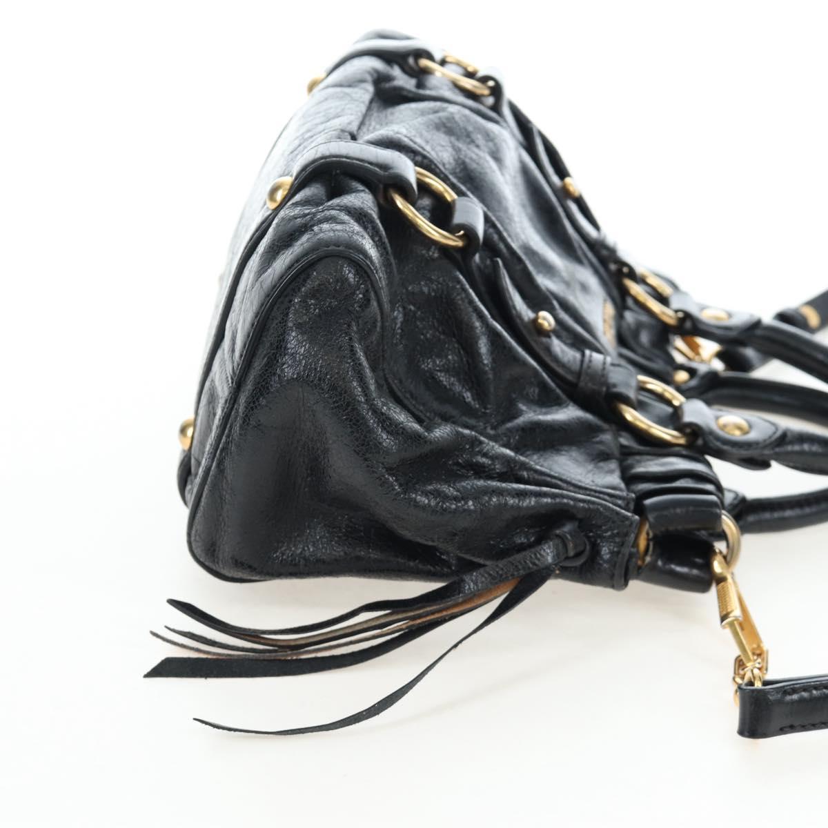 Miu Miu Hand Bag Vitellolux 2way Black Gold Auth 205943V