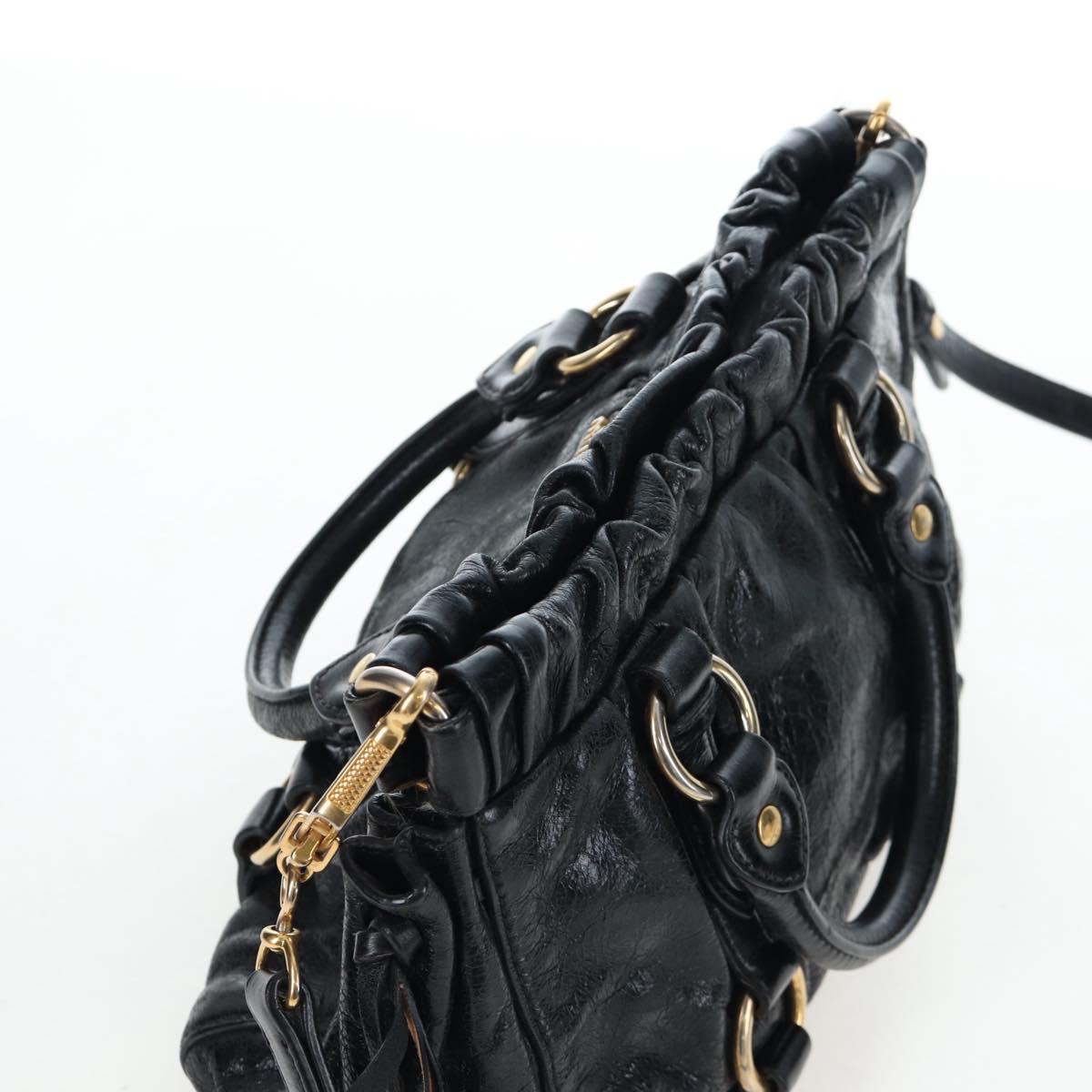 Miu Miu Hand Bag Vitellolux 2way Black Gold Auth 205943V