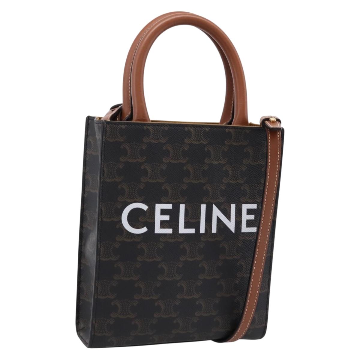 CELINE Macadam Mini Vertical Cabas Hand Bag PVC 2way Black Gold Auth 205945M