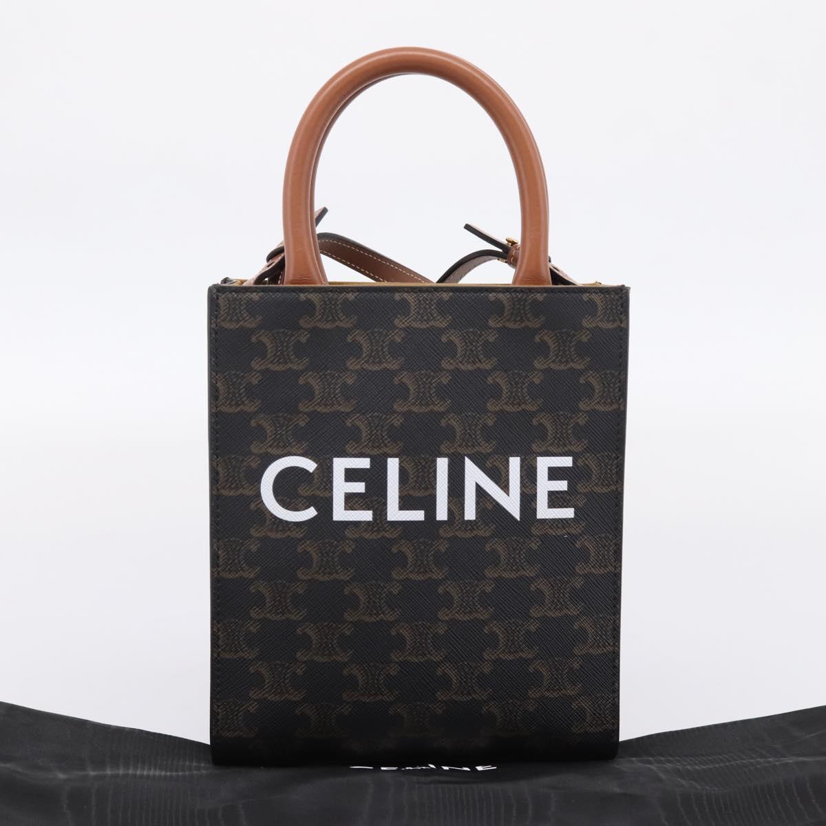 CELINE Macadam Mini Vertical Cabas Hand Bag PVC 2way Black Gold Auth 205945M