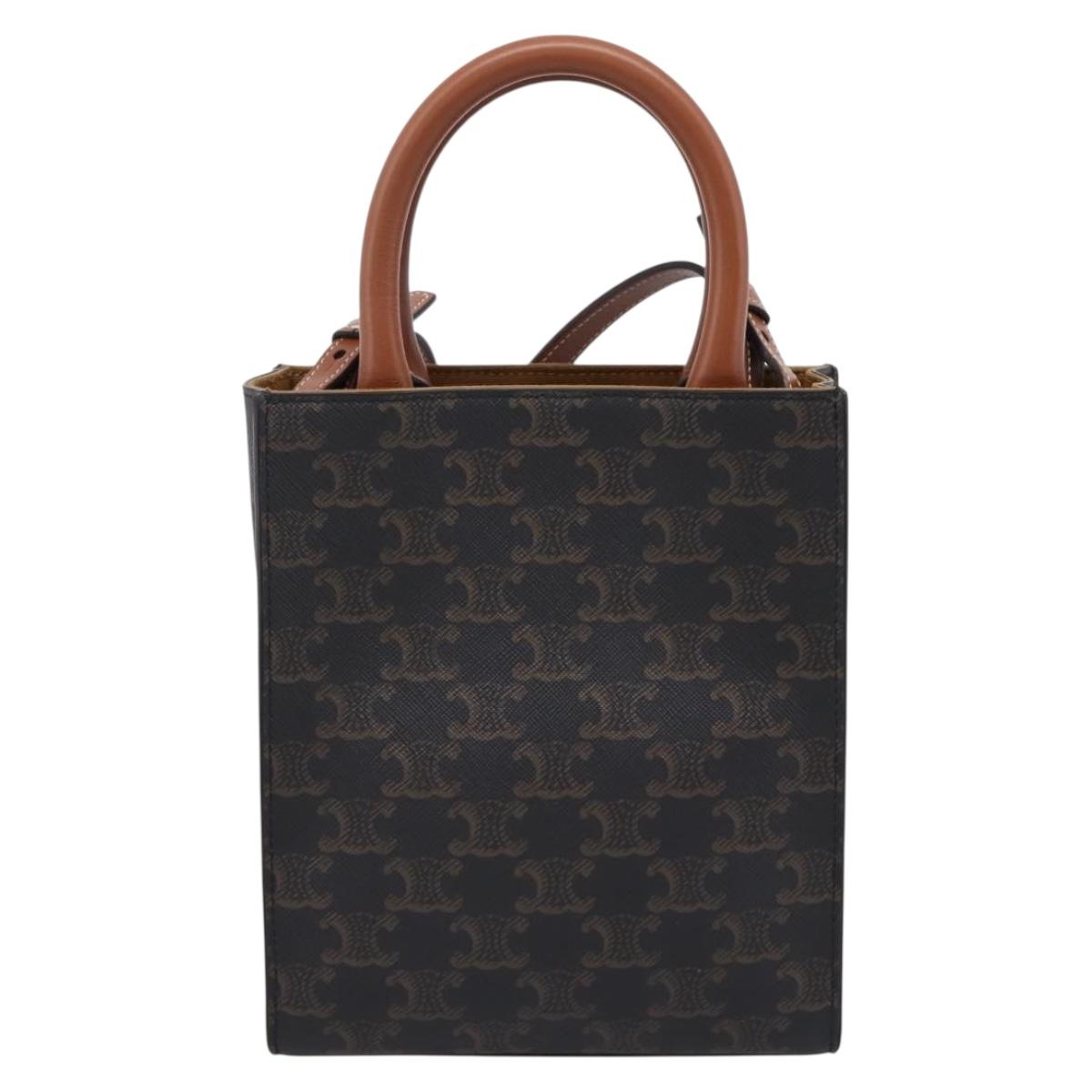 CELINE Macadam Mini Vertical Cabas Hand Bag PVC 2way Black Gold Auth 205945M