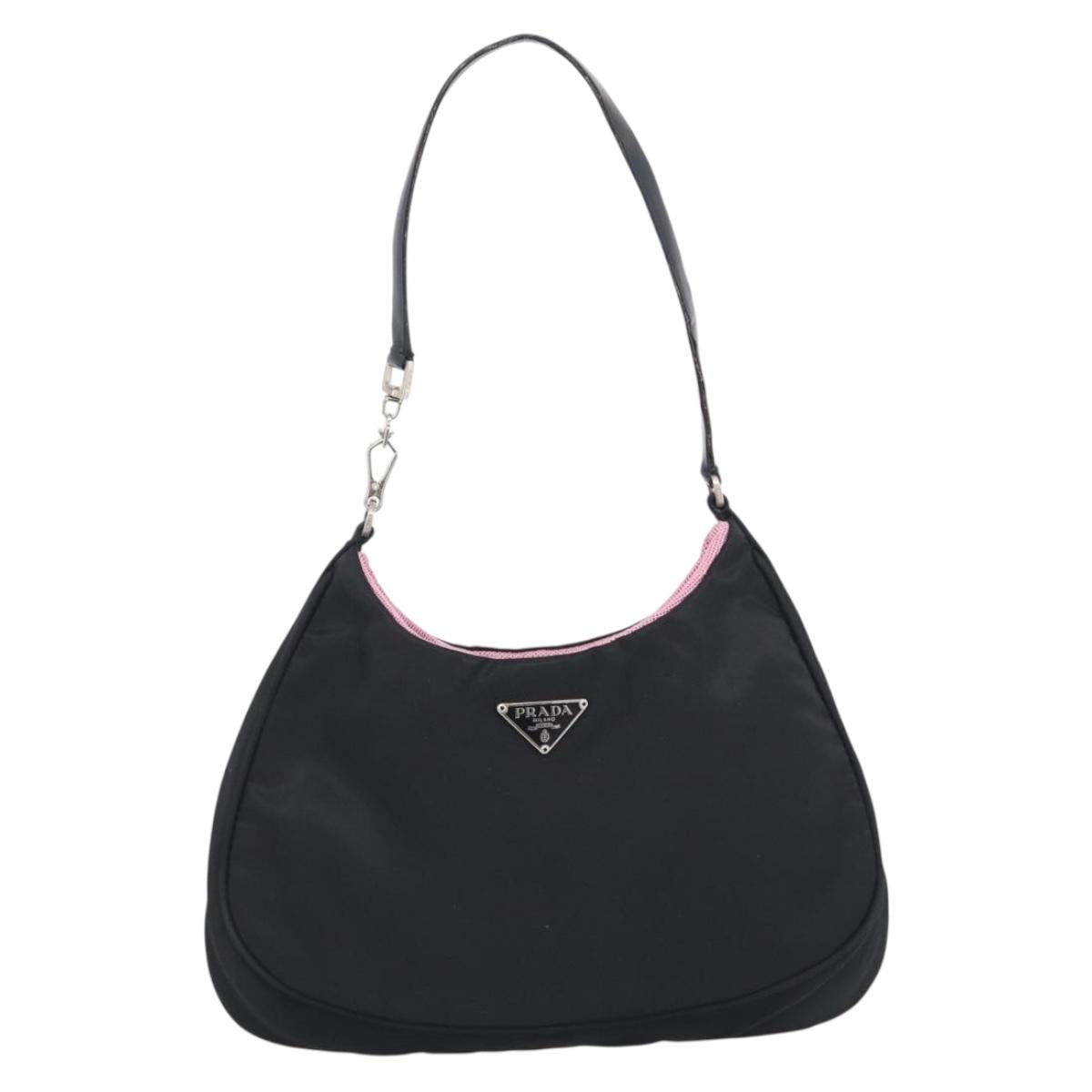 PRADA Accessory Pouch Nylon Black Silver Auth 205946A