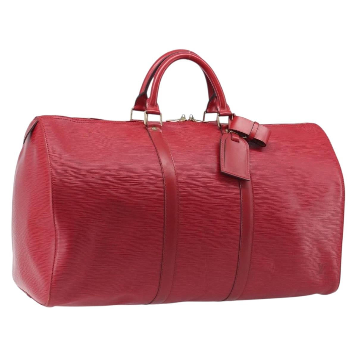 LOUIS VUITTON Epi Keepall 50 Boston Bag Red M42967 LV Auth 205950A