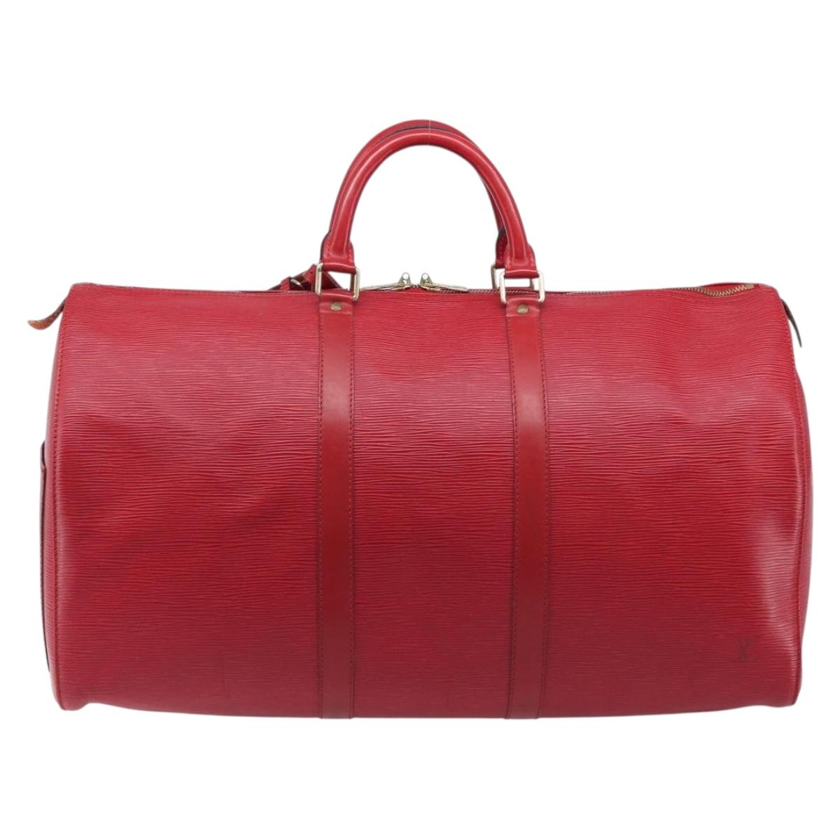 LOUIS VUITTON Epi Keepall 50 Boston Bag Red M42967 LV Auth 205950A