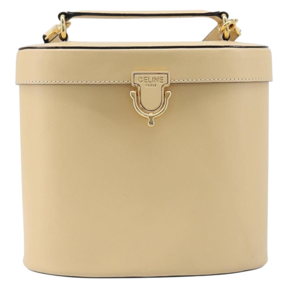 CELINE Vanity Shoulder Bag Leather 2way Beige Gold Tone Auth 205952A