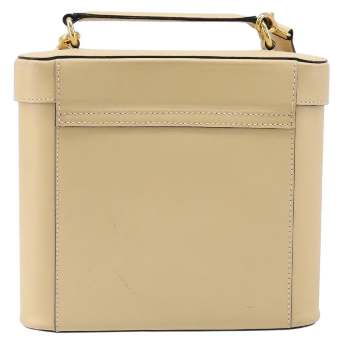 CELINE Vanity Shoulder Bag Leather 2way Beige Gold Tone Auth 205952A