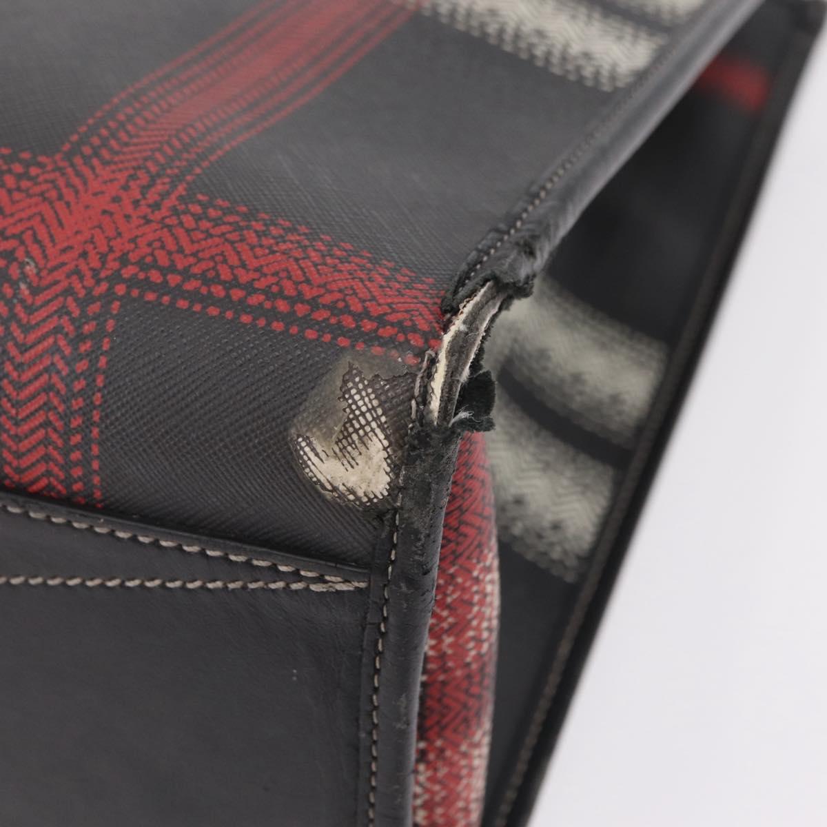 BURBERRY Nova Check Hand Bag PVC Leather Black Red Auth 205962