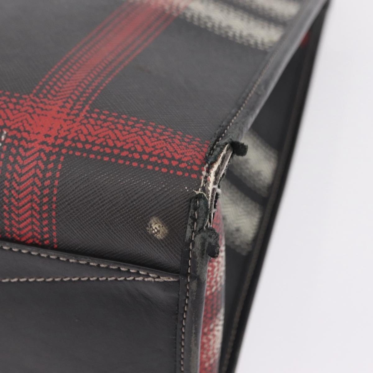 BURBERRY Nova Check Hand Bag PVC Leather Black Red Auth 205962