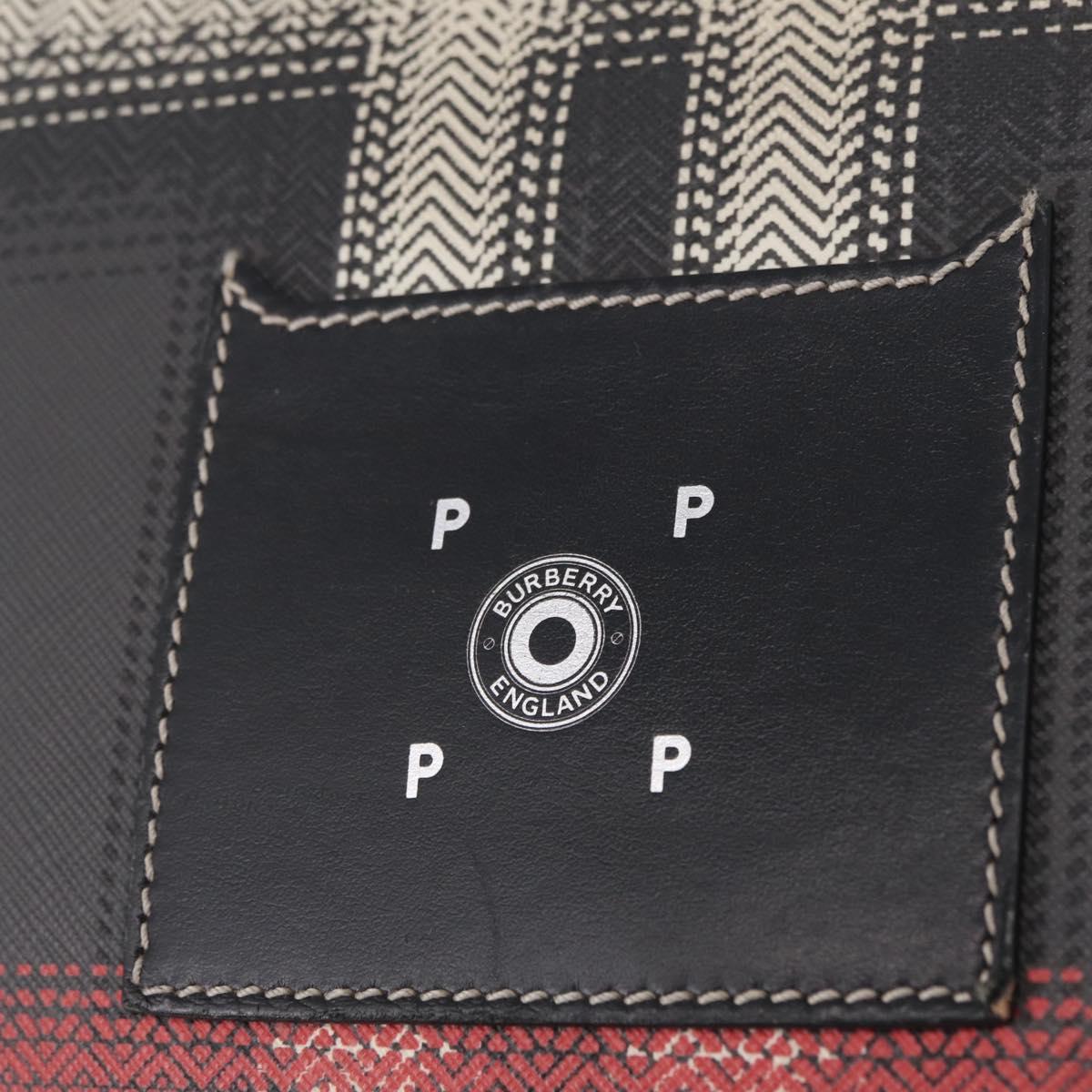 BURBERRY Nova Check Hand Bag PVC Leather Black Red Auth 205962