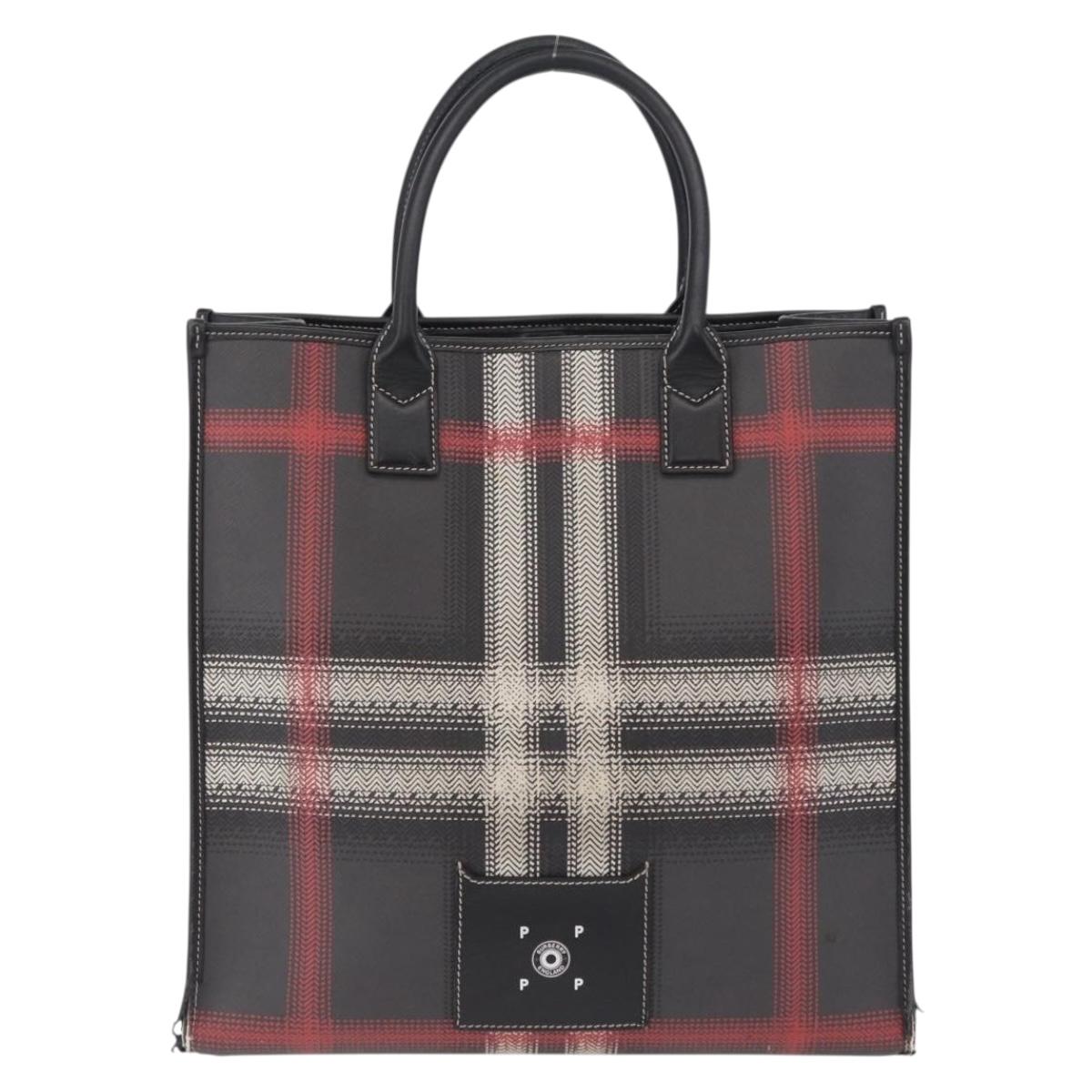 BURBERRY Nova Check Hand Bag PVC Leather Black Red Auth 205962