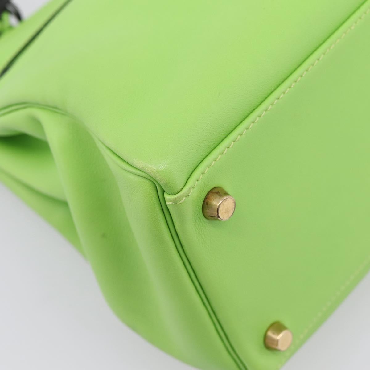 HERMES Kelly 32 Hand Bag Leather 2way Green Gold Auth 205964SM