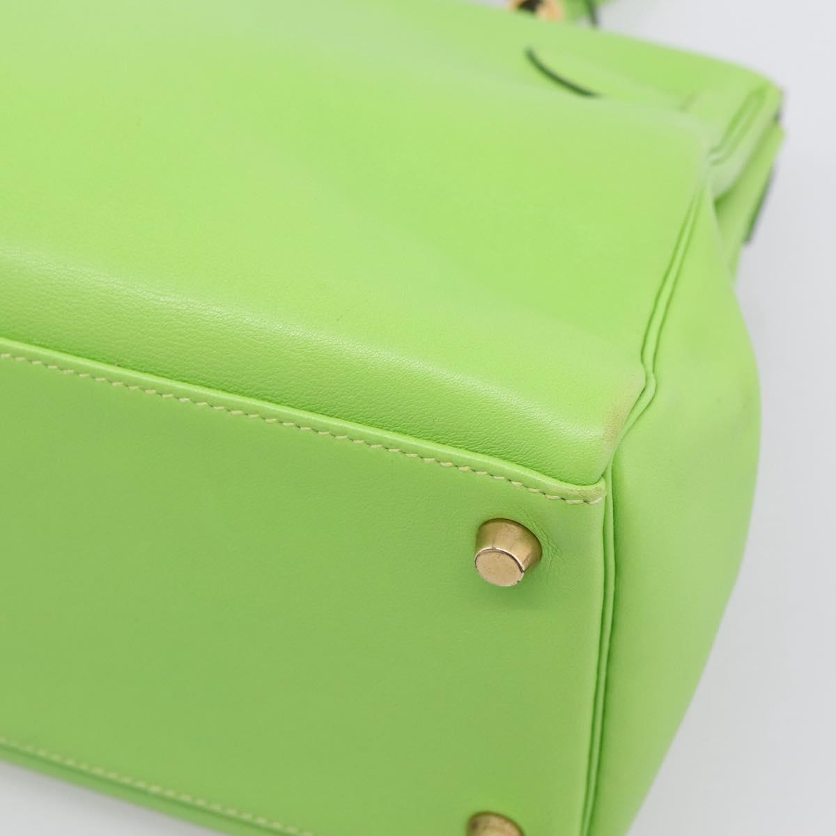 HERMES Kelly 32 Hand Bag Leather 2way Green Gold Auth 205964SM