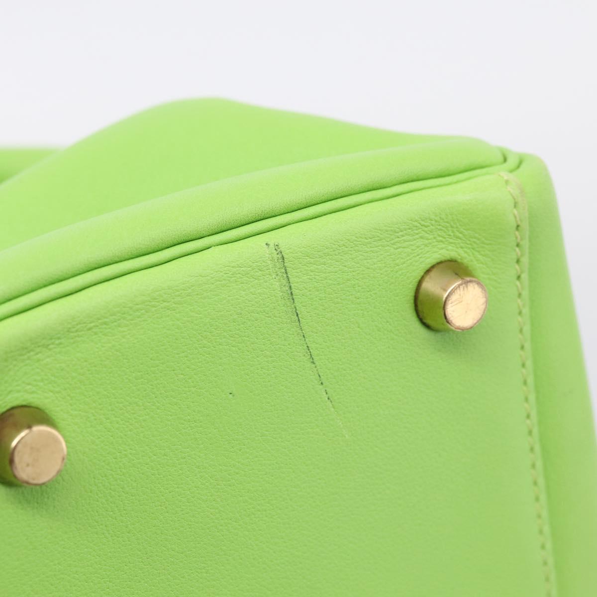 HERMES Kelly 32 Hand Bag Leather 2way Green Gold Auth 205964SM