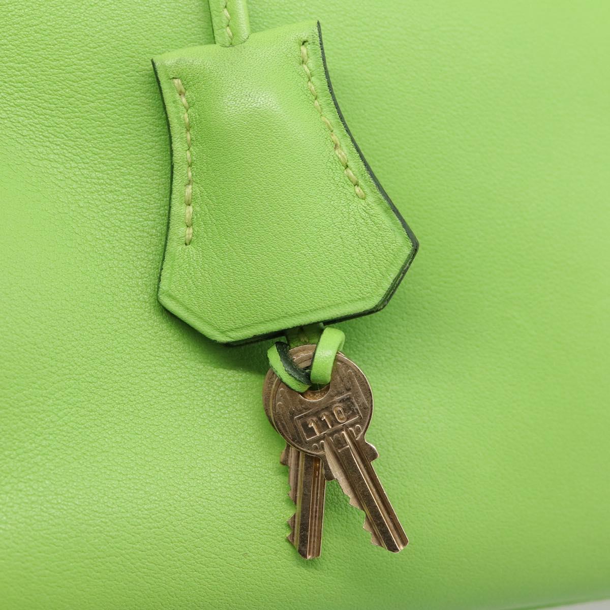HERMES Kelly 32 Hand Bag Leather 2way Green Gold Auth 205964SM