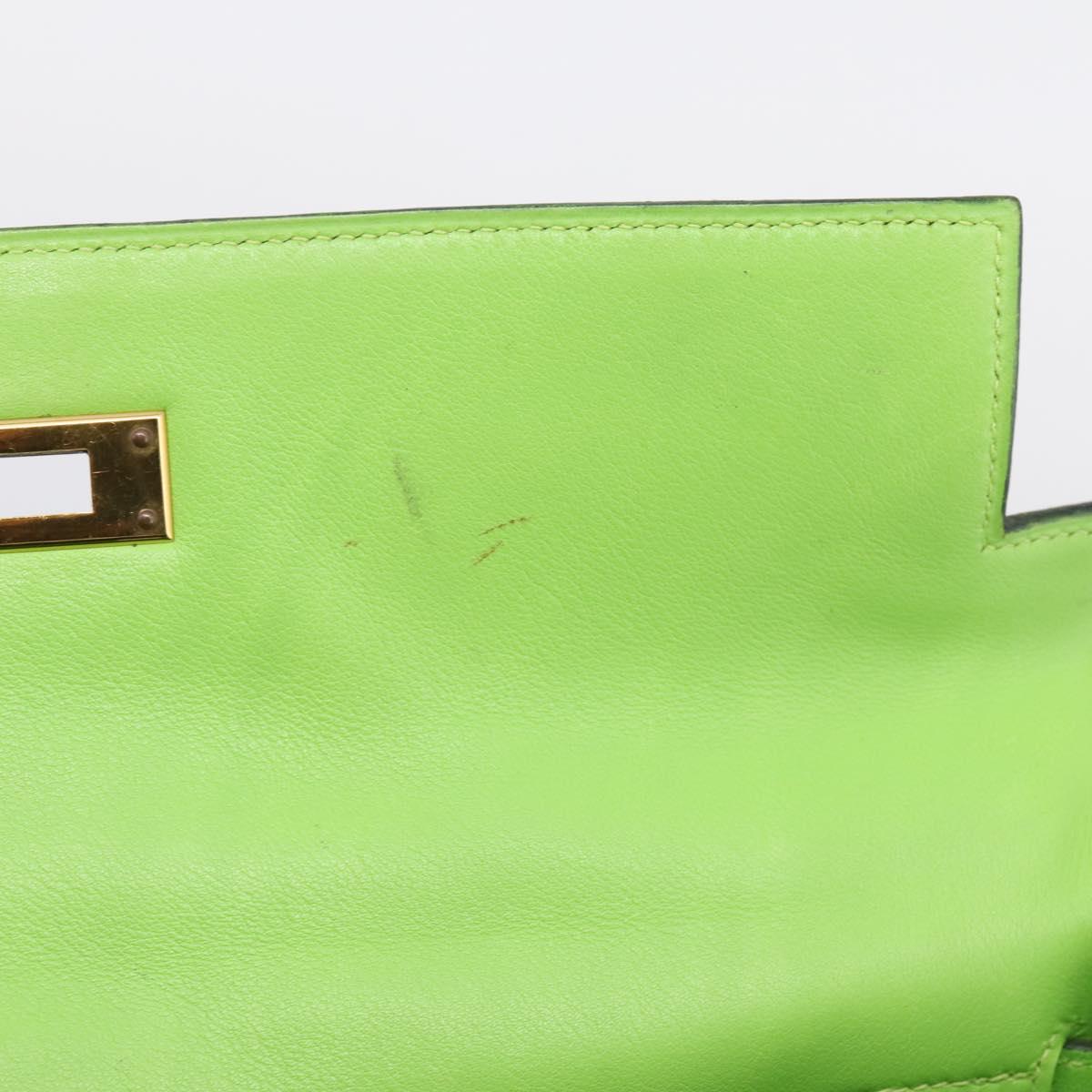 HERMES Kelly 32 Hand Bag Leather 2way Green Gold Auth 205964SM