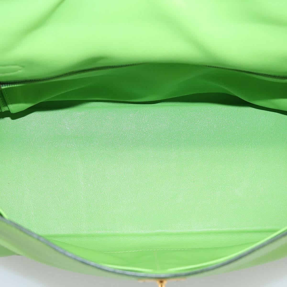 HERMES Kelly 32 Hand Bag Leather 2way Green Gold Auth 205964SM