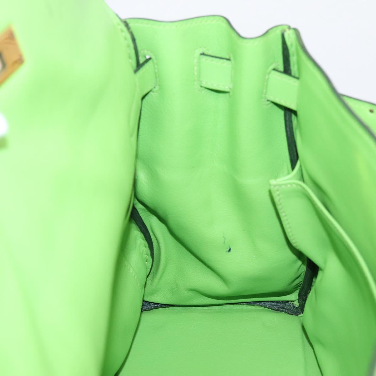 HERMES Kelly 32 Hand Bag Leather 2way Green Gold Auth 205964SM