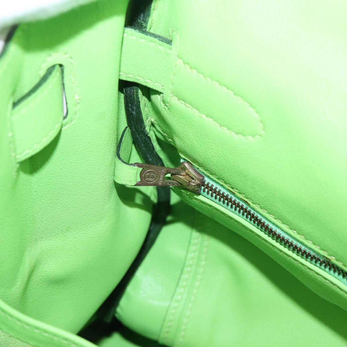 HERMES Kelly 32 Hand Bag Leather 2way Green Gold Auth 205964SM