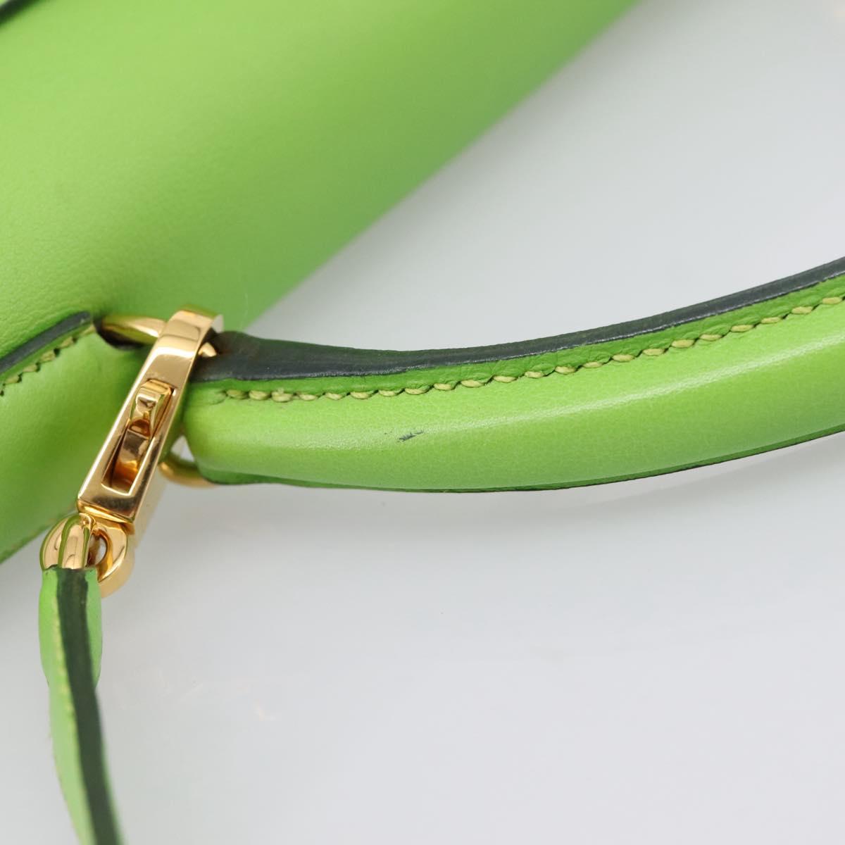 HERMES Kelly 32 Hand Bag Leather 2way Green Gold Auth 205964SM