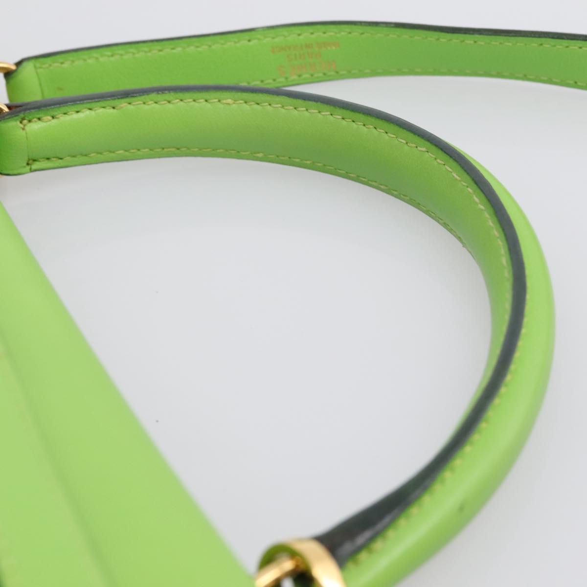 HERMES Kelly 32 Hand Bag Leather 2way Green Gold Auth 205964SM