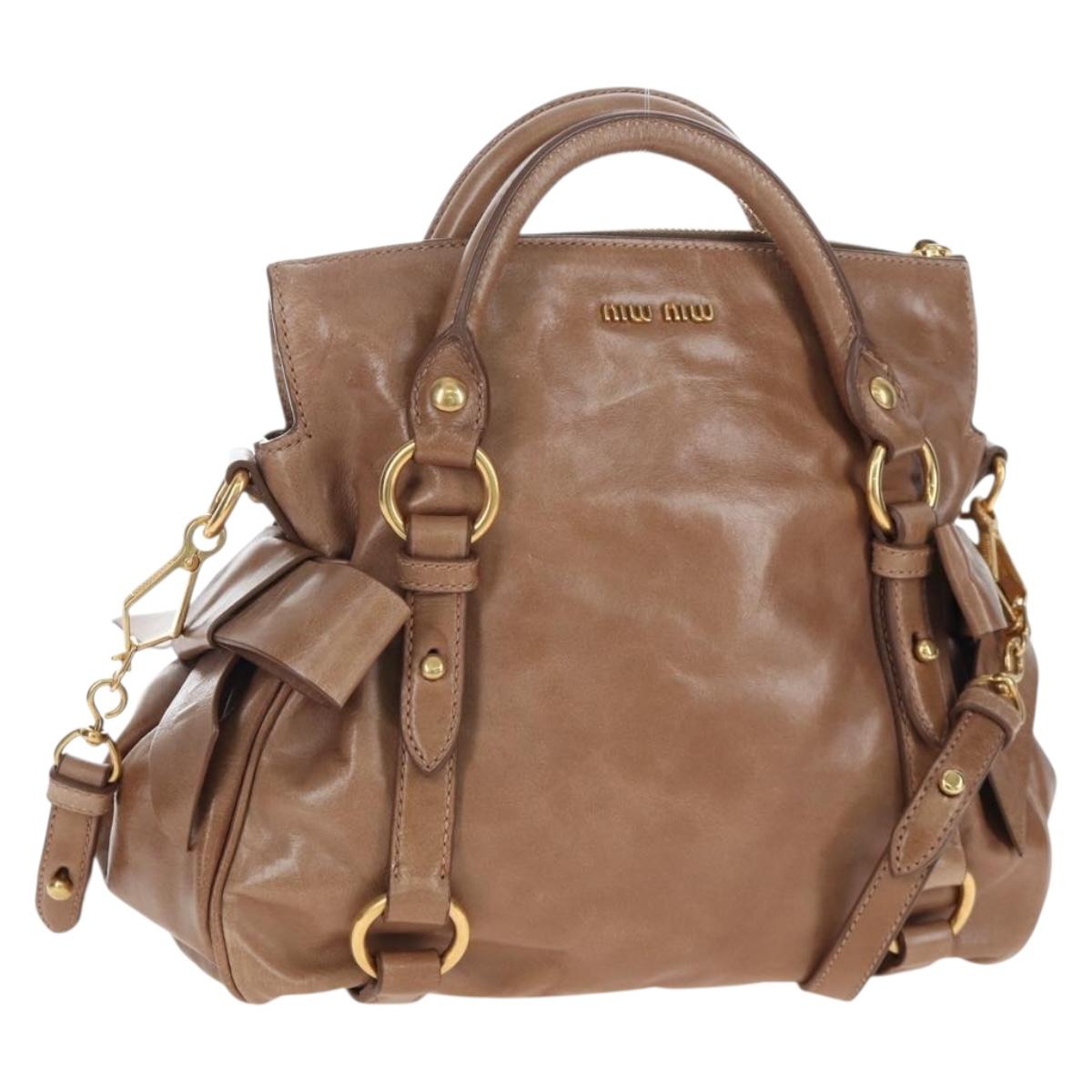 Miu Miu Hand Bag Vitellolux 2way Brown Gold Auth 205972M