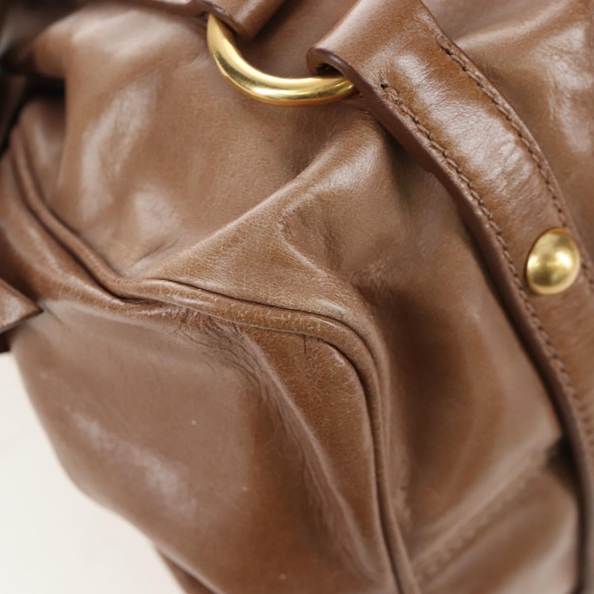 Miu Miu Hand Bag Vitellolux 2way Brown Gold Auth 205972M