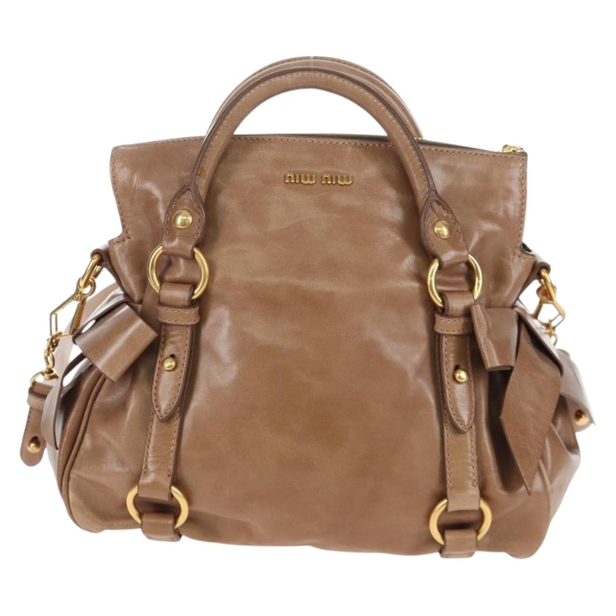 Miu Miu Hand Bag Vitellolux 2way Brown Gold Auth 205972M
