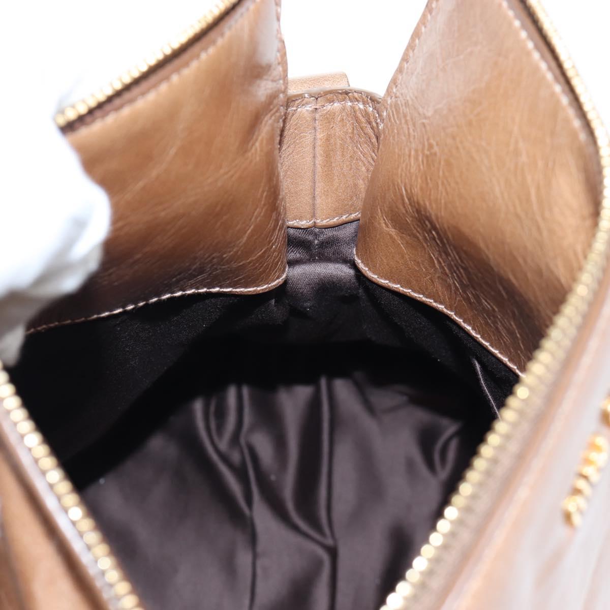 Miu Miu Hand Bag Vitellolux 2way Brown Gold Auth 205972M