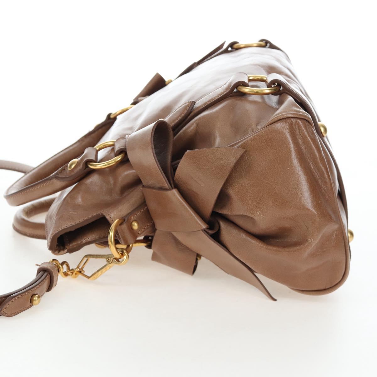 Miu Miu Hand Bag Vitellolux 2way Brown Gold Auth 205972M
