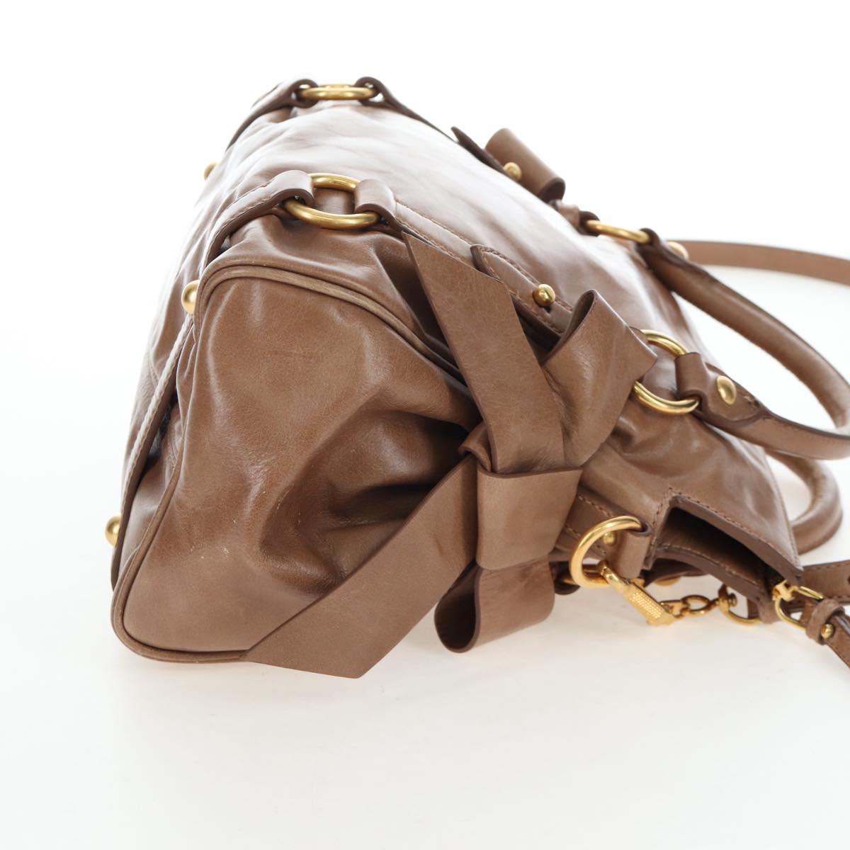 Miu Miu Hand Bag Vitellolux 2way Brown Gold Auth 205972M
