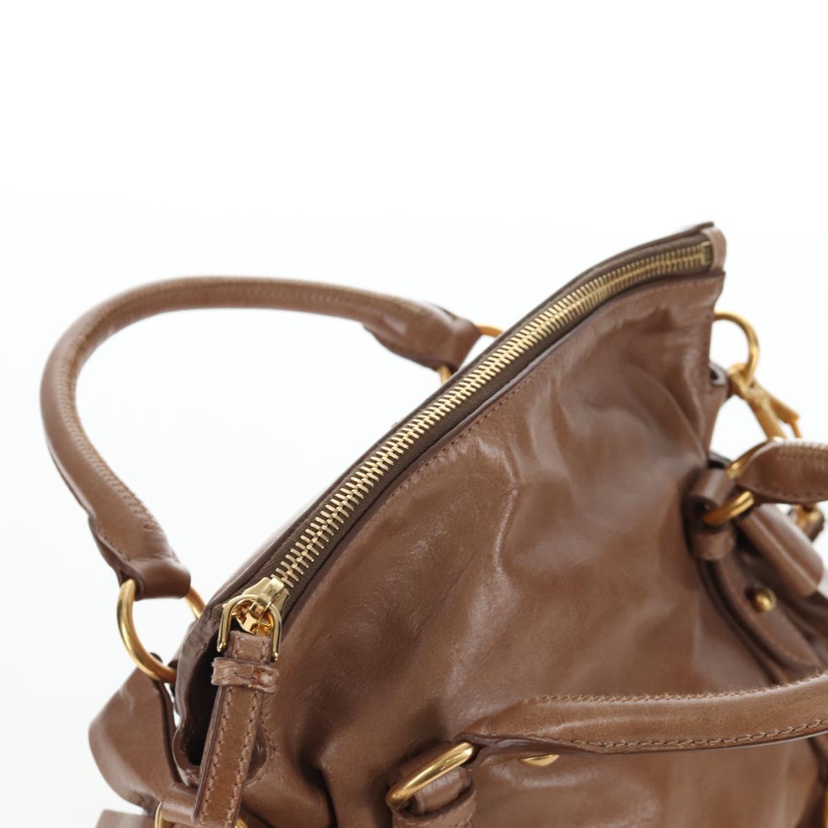 Miu Miu Hand Bag Vitellolux 2way Brown Gold Auth 205972M