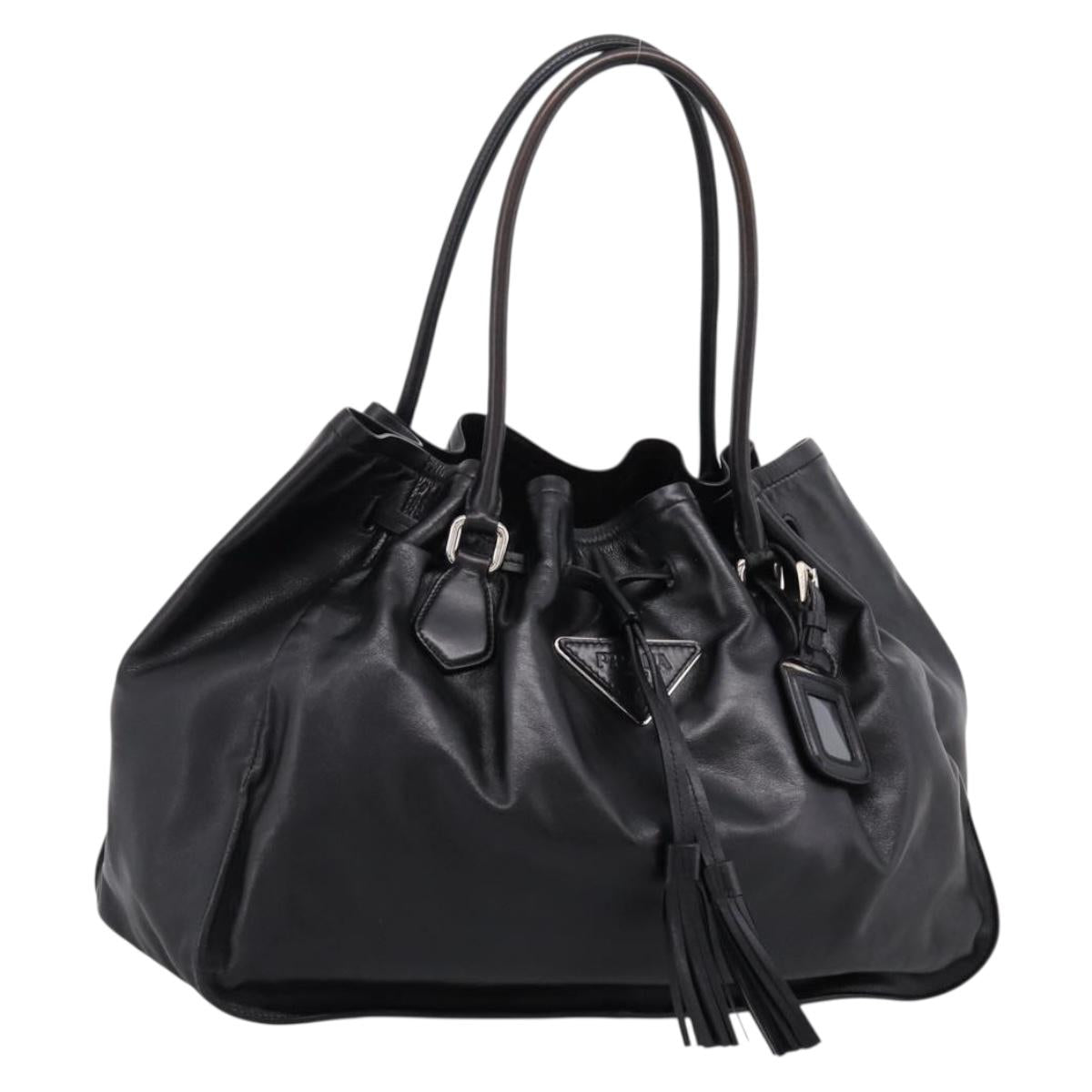 PRADA Tote Bag Leather Black Silver Auth 205973M