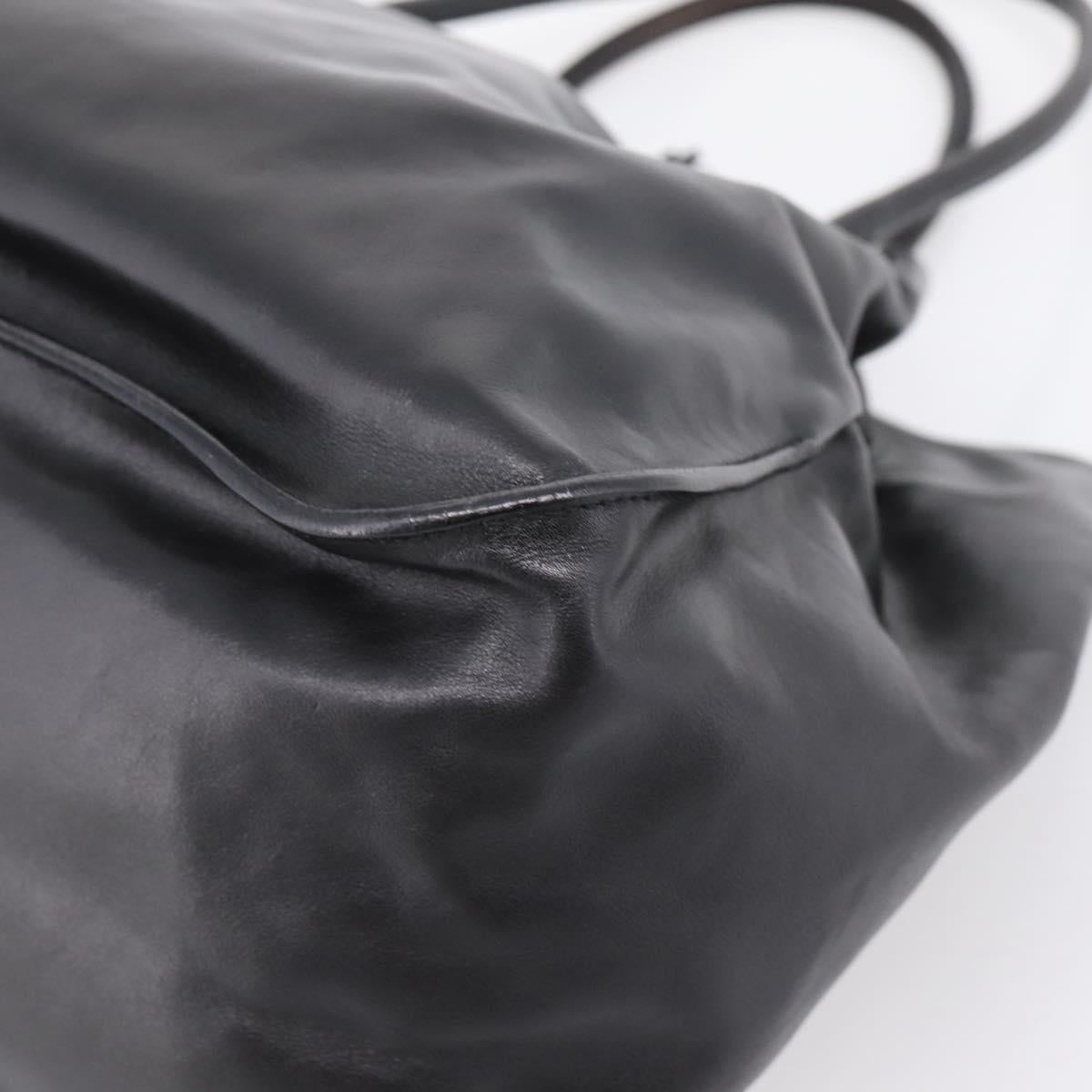 PRADA Tote Bag Leather Black Silver Auth 205973M