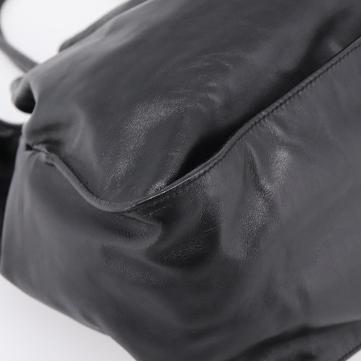 PRADA Tote Bag Leather Black Silver Auth 205973M