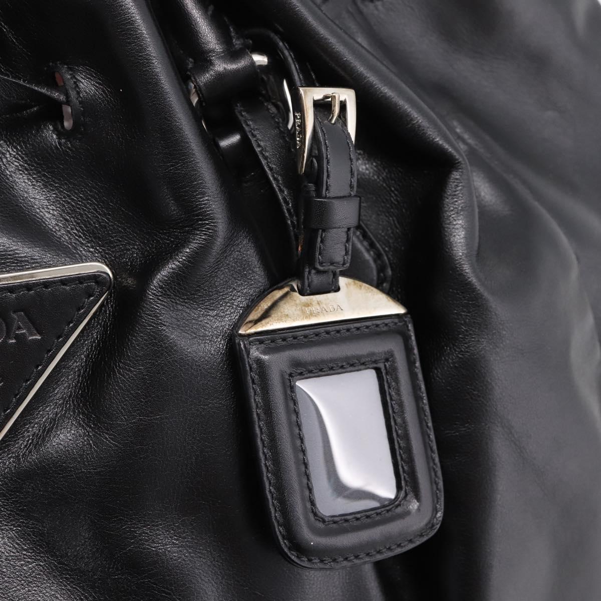 PRADA Tote Bag Leather Black Silver Auth 205973M