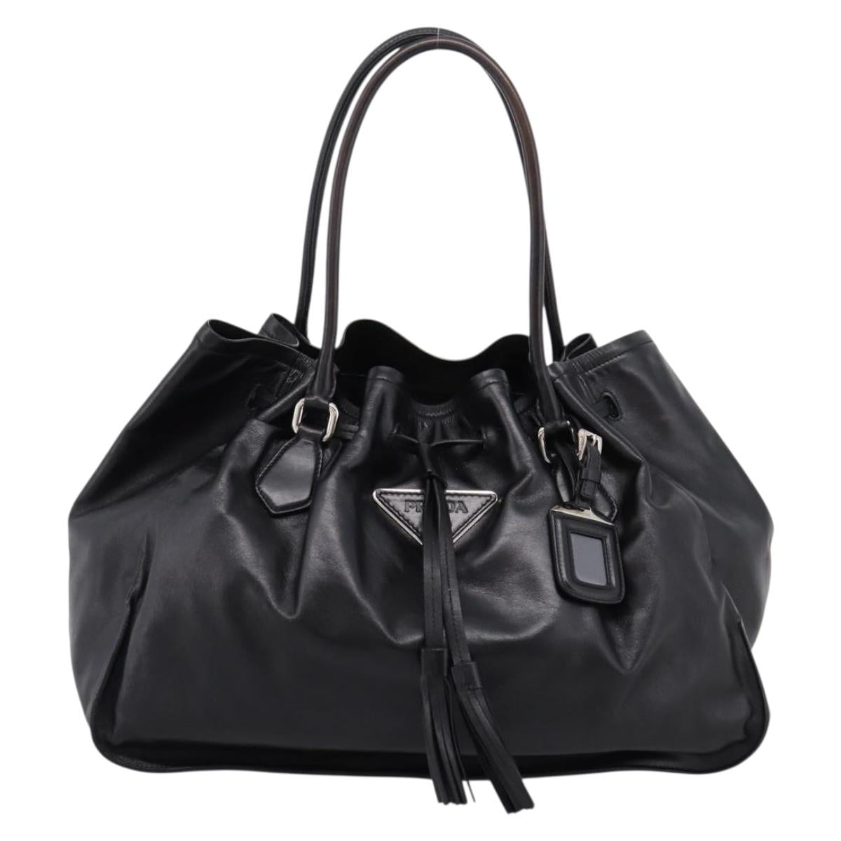 PRADA Tote Bag Leather Black Silver Auth 205973M