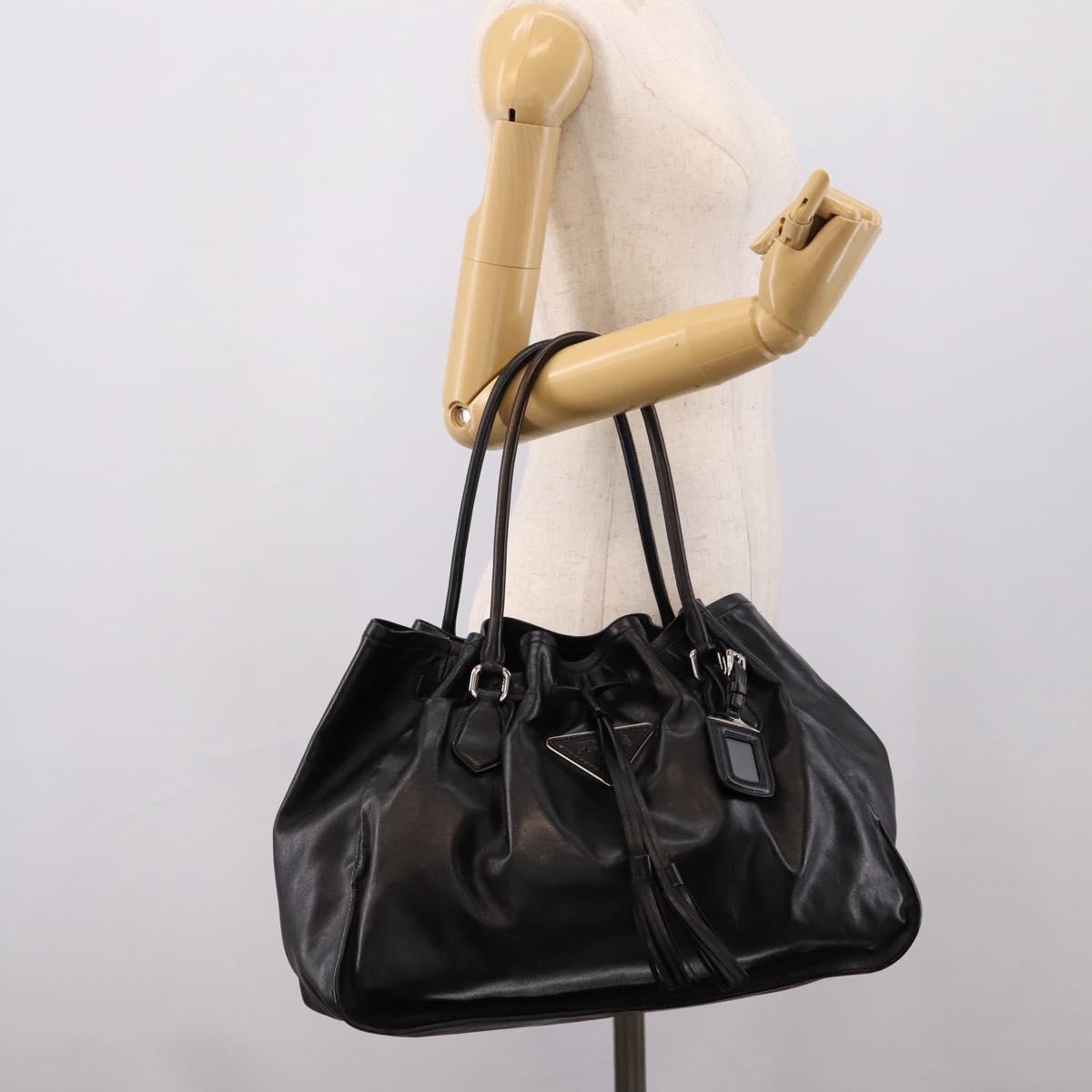 PRADA Tote Bag Leather Black Silver Auth 205973M
