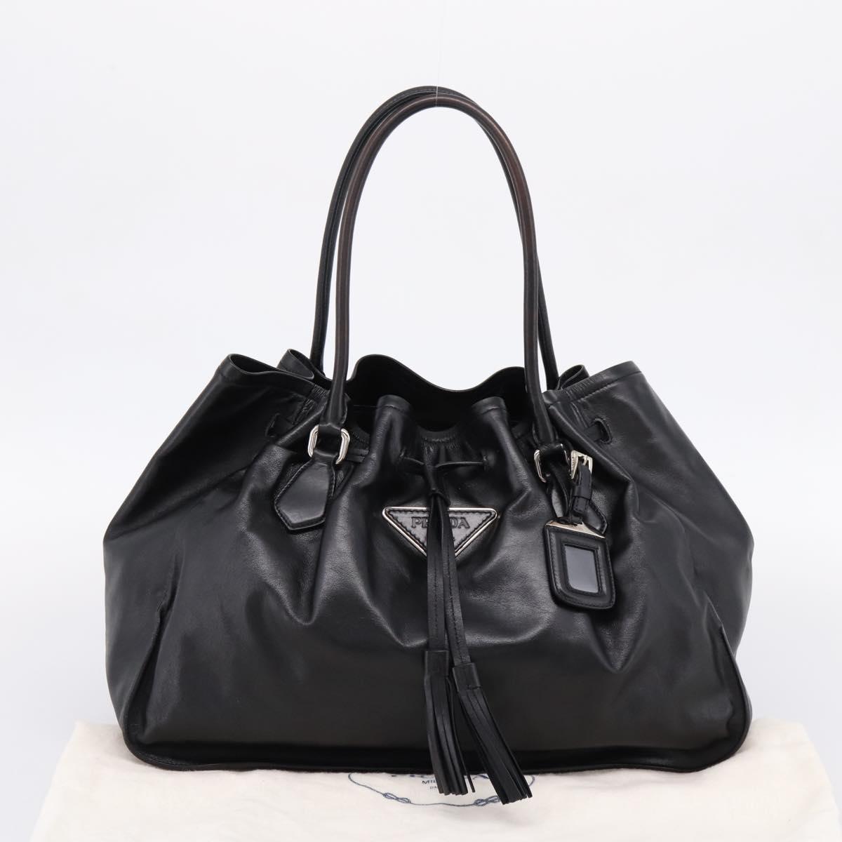 PRADA Tote Bag Leather Black Silver Auth 205973M