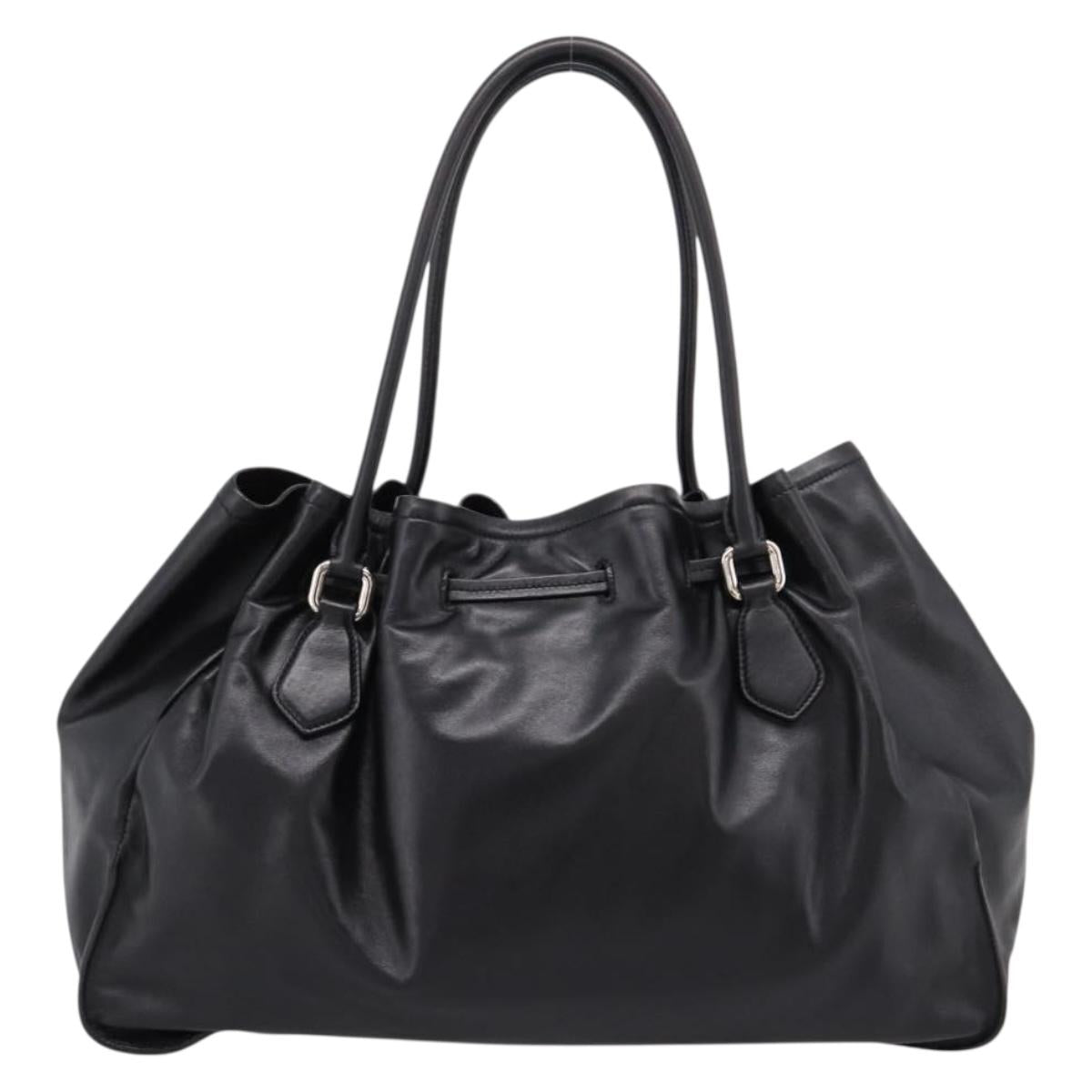 PRADA Tote Bag Leather Black Silver Auth 205973M