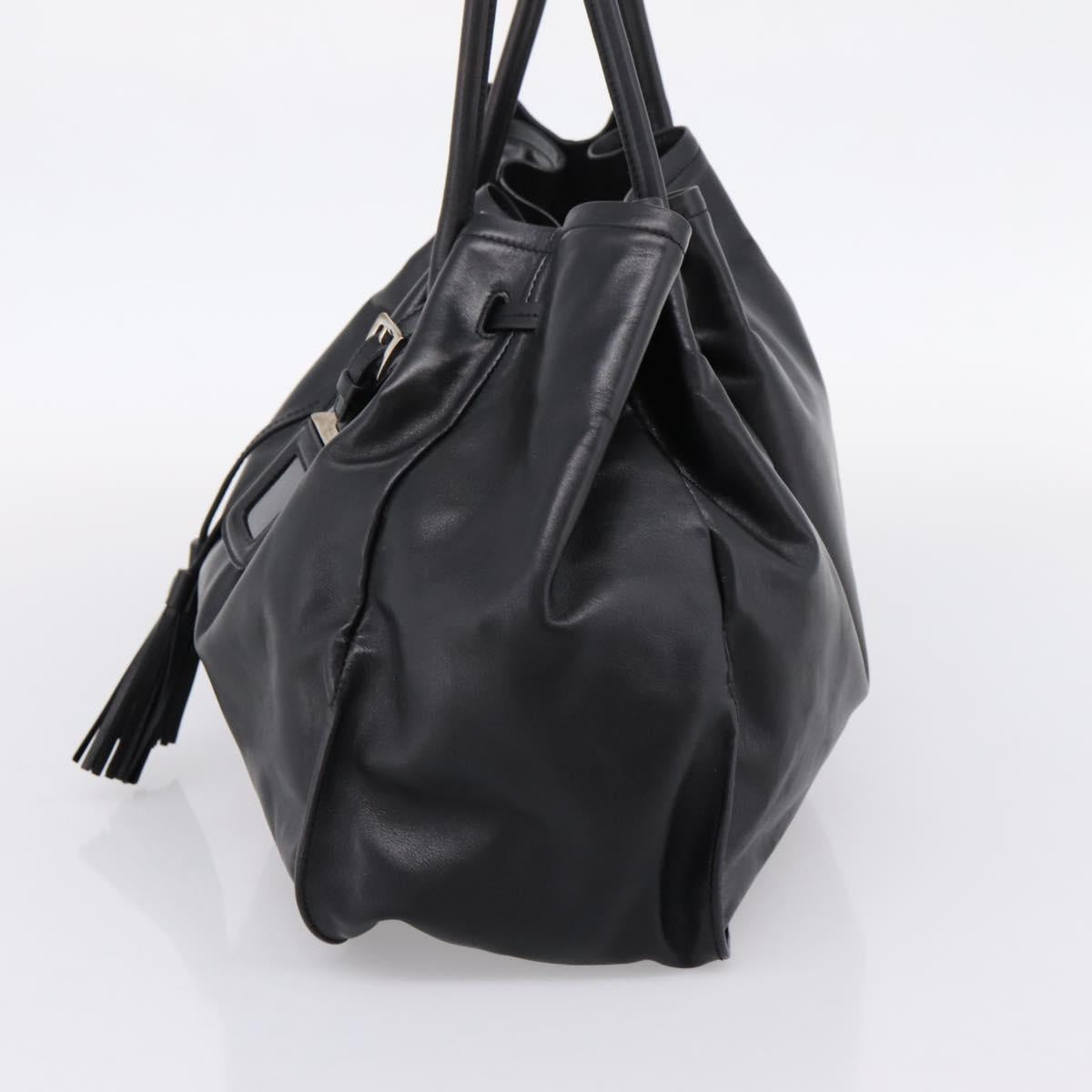 PRADA Tote Bag Leather Black Silver Auth 205973M