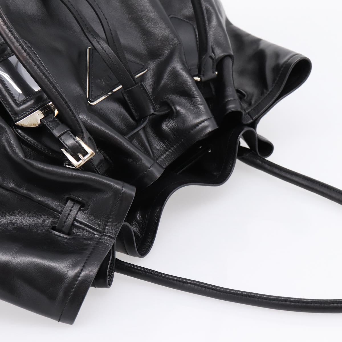 PRADA Tote Bag Leather Black Silver Auth 205973M